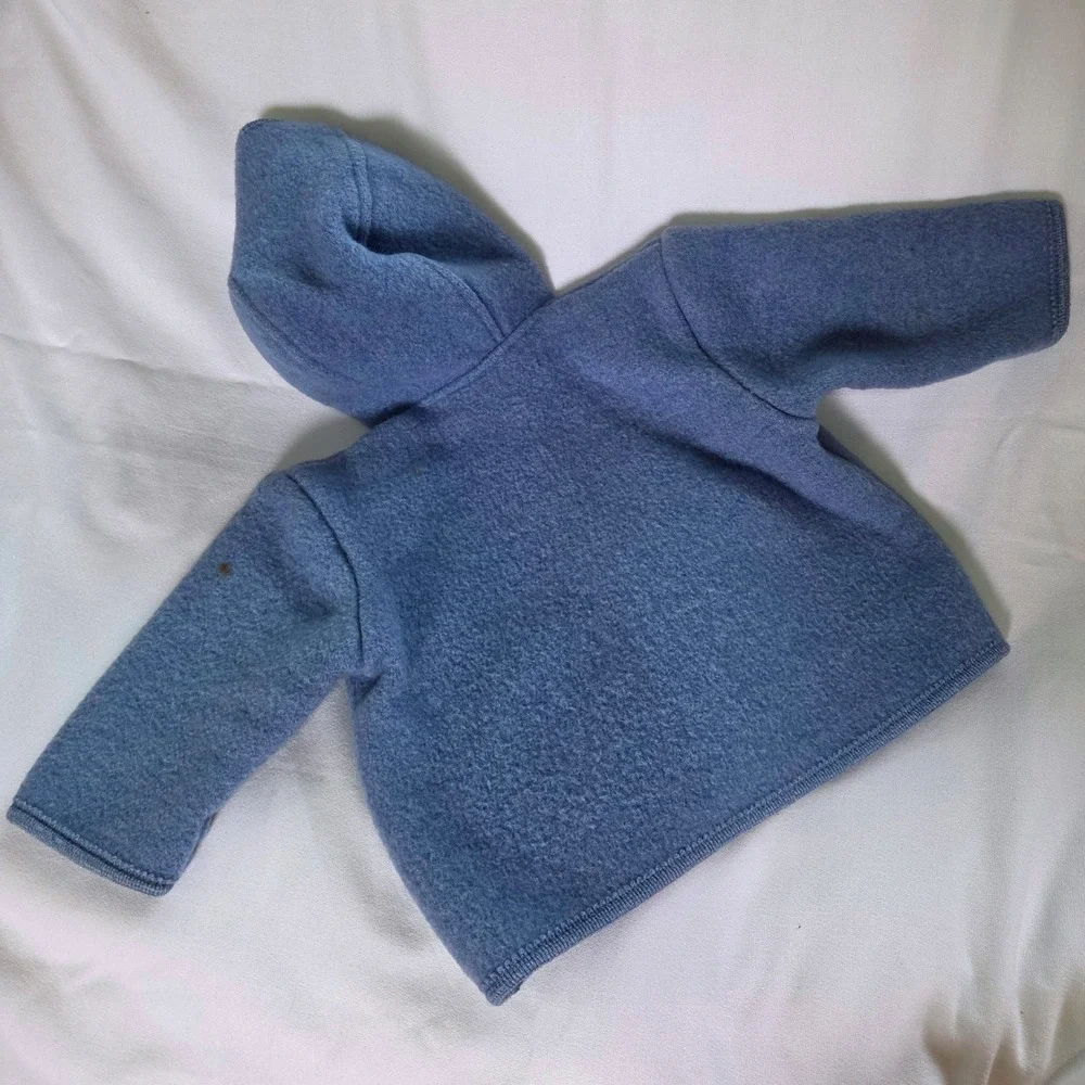 Giesswein Boiled Wool Jacket Baby Size 9-12 Month Blue Teddy Bear Hooded Austria